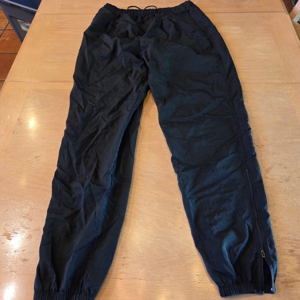 Nike Vintage 90s Black Nylon Windbreaker Track Pants Ankle Zip Mens Large L